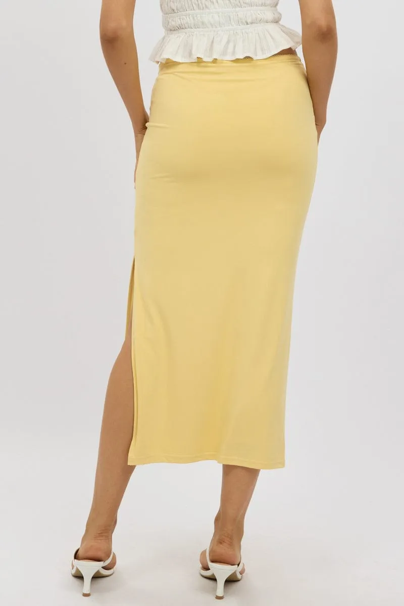 Yellow Midaxi Skirt High Rise Supersoft Picot Trim Lined