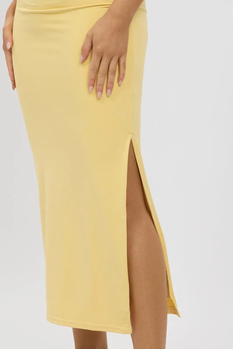 Yellow Midaxi Skirt High Rise Supersoft Picot Trim Lined